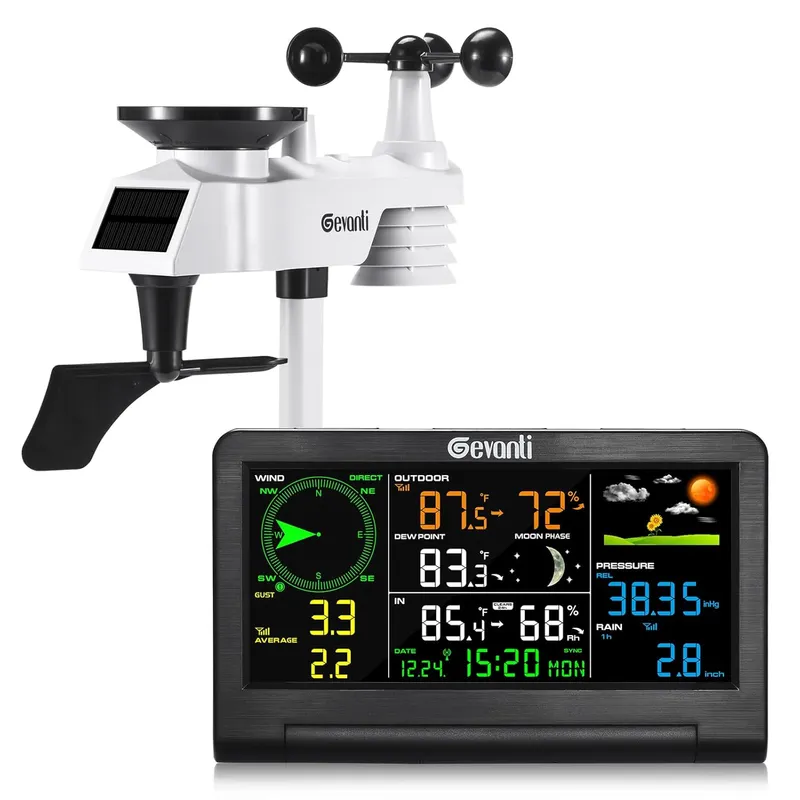Gevanti Weather Station Wireless Indoor Outdoor with 9-in-1 Sensor & LCD Display